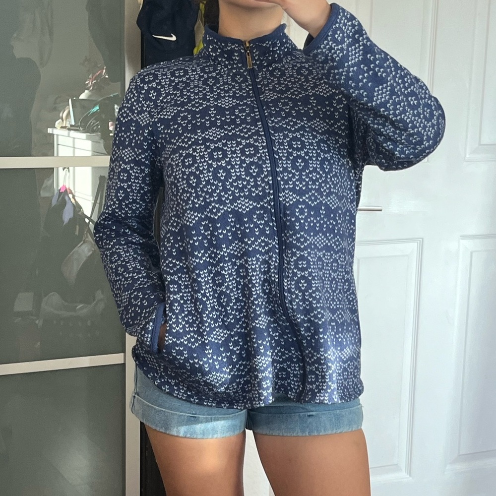 Stan Herman Navy mini hearts patterned zip up jacket